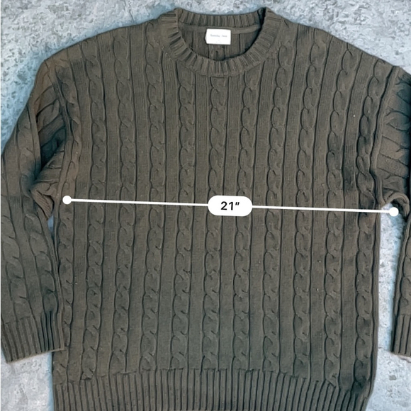 aritzia Peggy Sweater Merino wool crewneck cable-knit sweater Olive - Picture 8 of 10